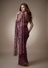 Fancy Chantilly Lace Saree - Mauve Taupe