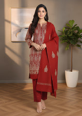 Winter - Riwaj - Pashmina Embroidered Suit - D#02 - Maroon