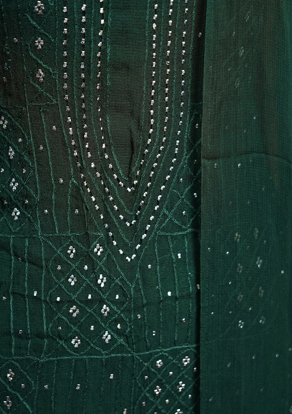 Winter Collection - Riwaj - Bamber Chikankari W/ Mukesh Work - B Green