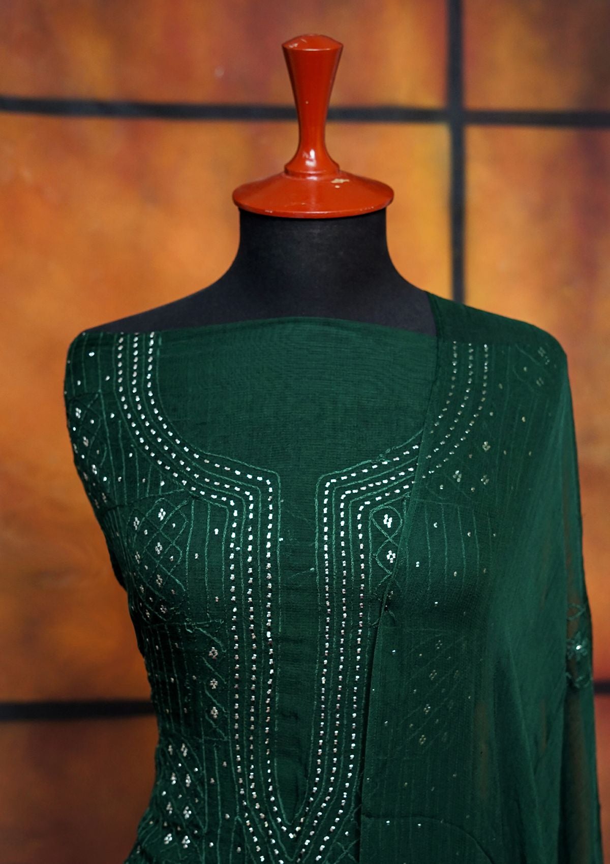 Winter Collection - Riwaj - Bamber Chikankari W/ Mukesh Work - B Green