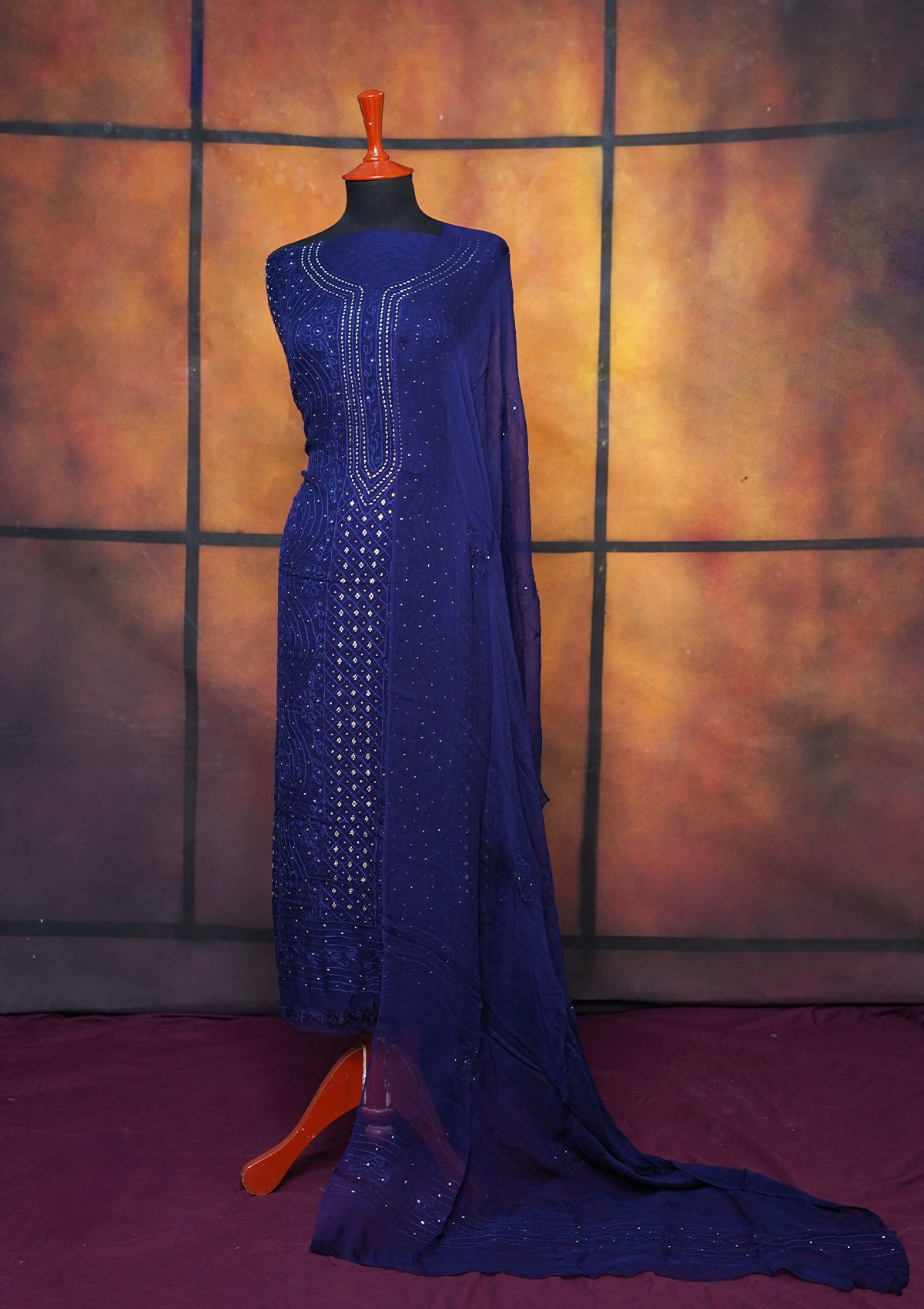 Winter Collection - Riwaj - Bamber Chikankari W/ Mukesh Work - N Blue