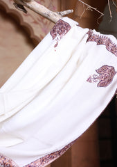 Pashmina Kashmiri Border Scarf D#28 - Off White