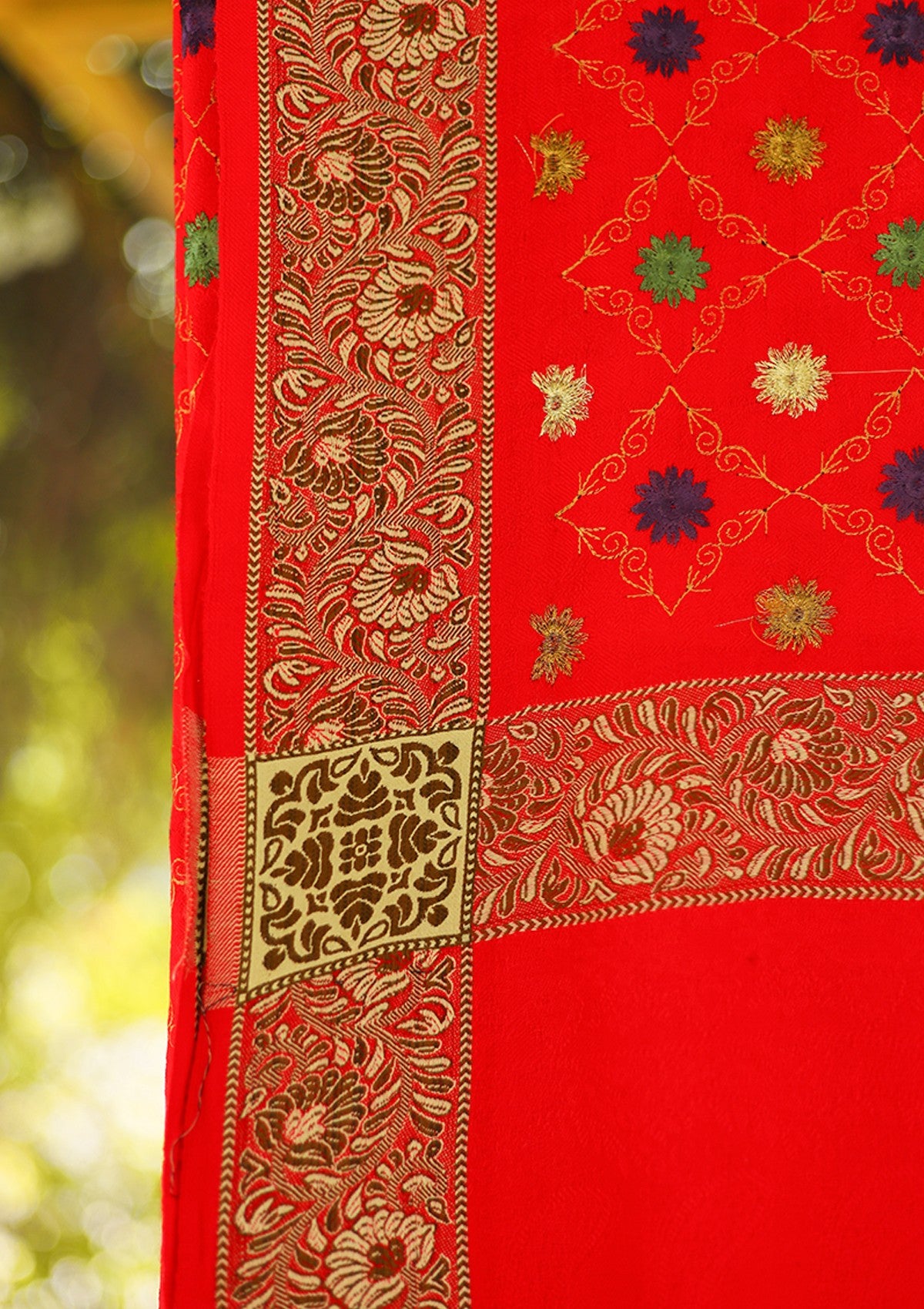 Wool Embroidered Shawl D - 15 - Red