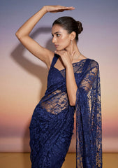 Formals - Chantilly Lace Saree - Navy Blue