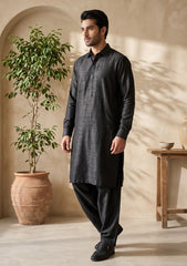 Elite Men Raw Silk Fabric  - Black