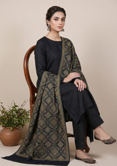 Winter - Riwaj - Pashmina Kashmiri Needle 3 Pcs Suit - D#01 - Black