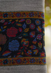 Pure Pashmina Kaani Jamawar Shawl D - 98 - B Grey