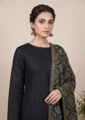 Winter - Riwaj - Pashmina Kashmiri Needle 3 Pcs Suit - D#01 - Black