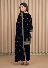 Winter - Riwaj - Fancy Embroidered Velvet Suit - D#653 - Black