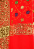 Wool Embroidered Shawl D - 15 - Red