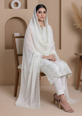 Formals - Riwaj - Fancy Bamber Chiffon - 3 Pcs Suit - CBD#1520 - Off White