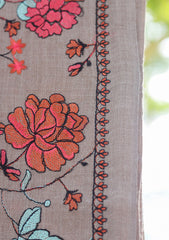 Wool Emboridered Shawl D - 09 - Brown