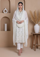 Formals - Riwaj - Fancy Bamber Chiffon - 3 Pcs Suit - CBD#1520 - Off White