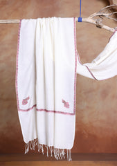 Pashmina Kashmiri Border Scarf D#22 - Off White