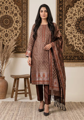 Winter - Fancy Silk Zari Jamawar - 3 Pcs Suit - D#14 - Brown