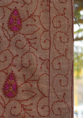 Wool Emboridered Shawl D - 05 - BROWN