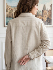 Pret - Moven - Oversize Shirt with Stone Work and Sequin Details - Beige