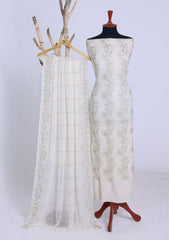 Formals - Riwaj - Fancy Bamber Chiffon - 3 Pcs Suit - CBD#1520 - Off White