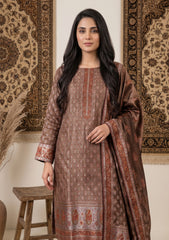 Winter - Fancy Silk Zari Jamawar - 3 Pcs Suit - D#14 - Brown