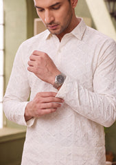 Elite Men China Boski Sequence Embroidered Blue Selvage - Off White