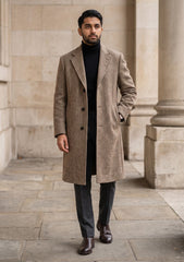 Tweed Selvage Self Stripe Pure Wool Fabric - M Brown