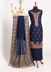 Winter - Riwaj - Pashmina Embroidered Suit - Kaani Shawl - D#03 - N Blue