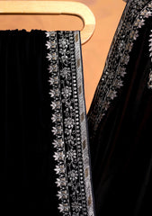 Embroidered Velvet Shawl D#11 - Black