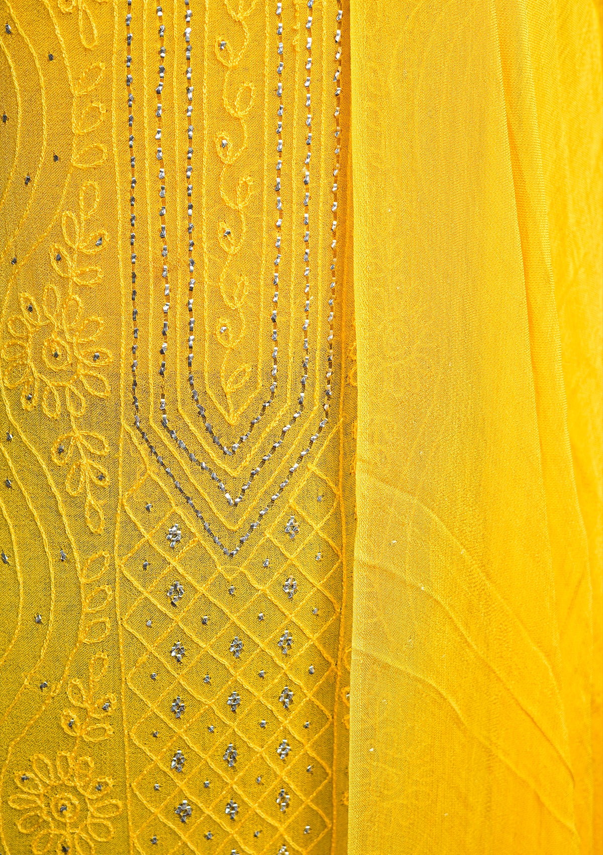 Winter Collection - Riwaj - Bamber Chikankari W/ Mukesh Work - Yellow