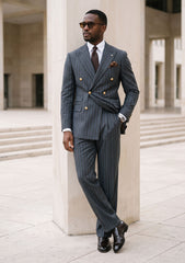 Cavani Four Season Selvage Broad Stripe Wool - Dark Grey