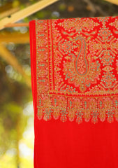 Wool Embroidered Shawl D - 13 - Red