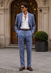Drago Lanificio Biella Woven Silk Wool & Linen Fabric - R Blue