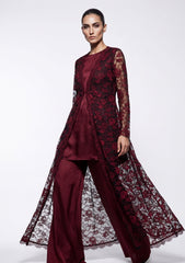 Formals - Chantilly Lace Saree - Maroon