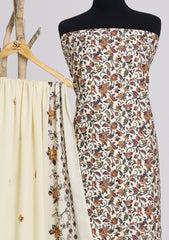 Winter - Riwaj - Printed Cotray Suit - Wool Shawl - D#15 - Off White