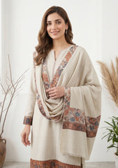 Winter - Riwaj - Pashmina Jamawar Patch Work Suit - D#01 - Cream