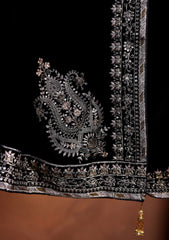 Embroidered Velvet Shawl D#11 - Black