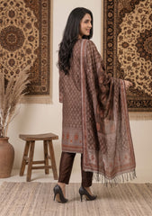Winter - Fancy Silk Zari Jamawar - 3 Pcs Suit - D#14 - Brown
