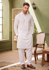 Elite Men China Boski Embroidered 6 Pound Blue Selvage - Off White