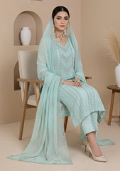 Formals - Riwaj - Fancy Bamber Chiffon - 3 Pcs Suit - CBD#1818 - Aqua