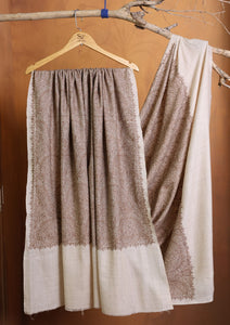Pashmina Embroidered Jaaldar Shawl D#08 - Fawn