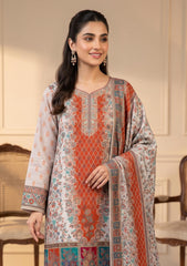 Winter - Fancy Silk Zari Jamawar - 3 Pcs Suit - D#18 - Off White
