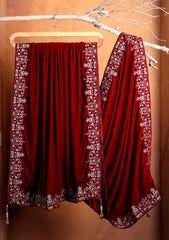 Embroidered Velvet Shawl D#10 - Maroon
