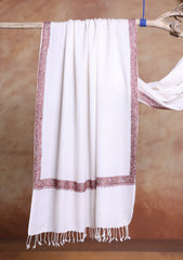 Pashmina Kashmiri Border Scarf D#30 - Off White 1