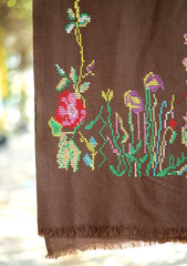 Pashmina Wool Needle Work Shawl D - 15 - N Blue