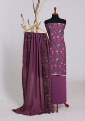 Winter - Riwaj - Printed Cotray Suit - Wool Shawl - D#09 - Purple