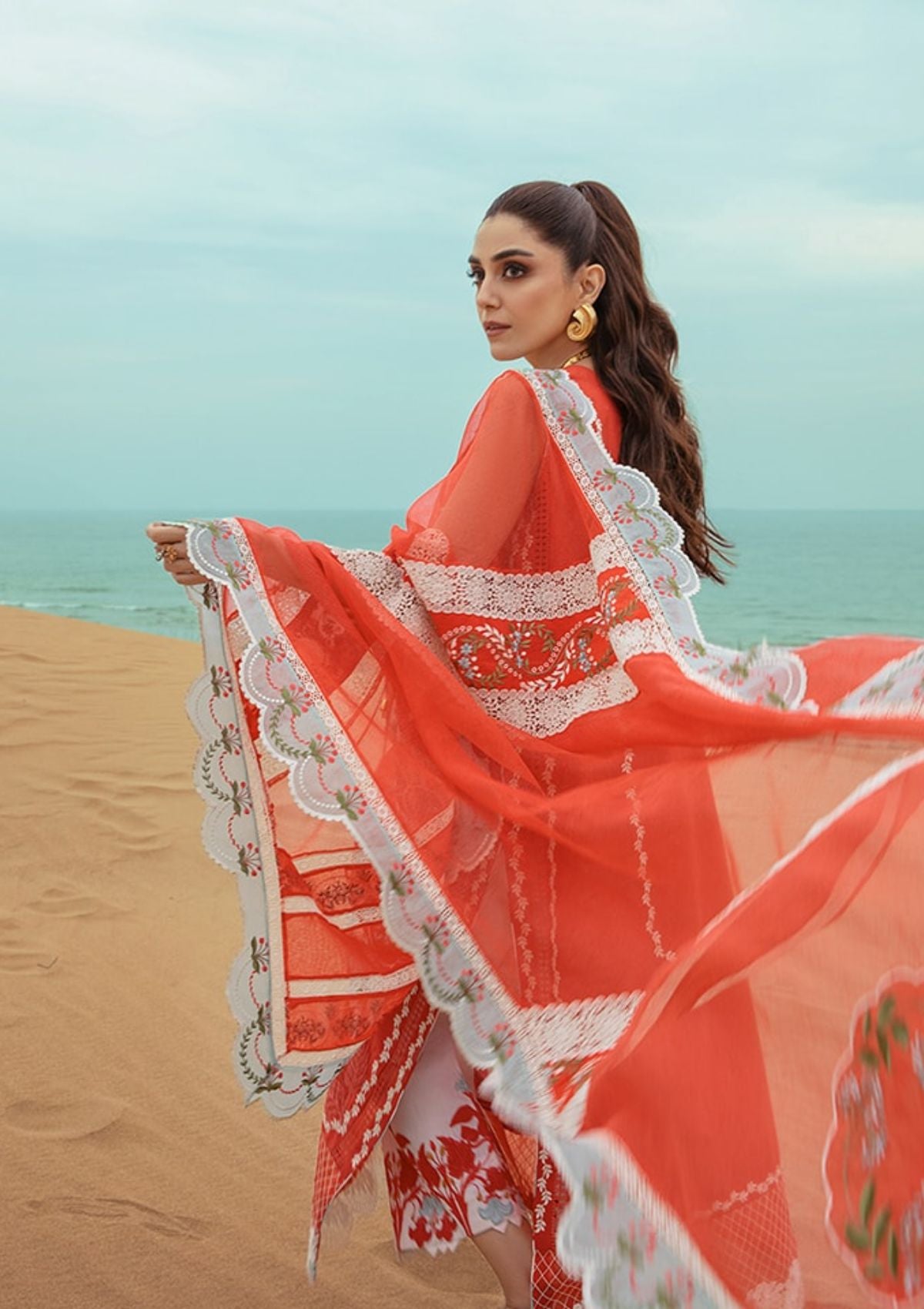 Lawn Collection - Saira Shakira - Crimson - Lawn 24 - D#5B - Stars of Fire - Fiesta Coral