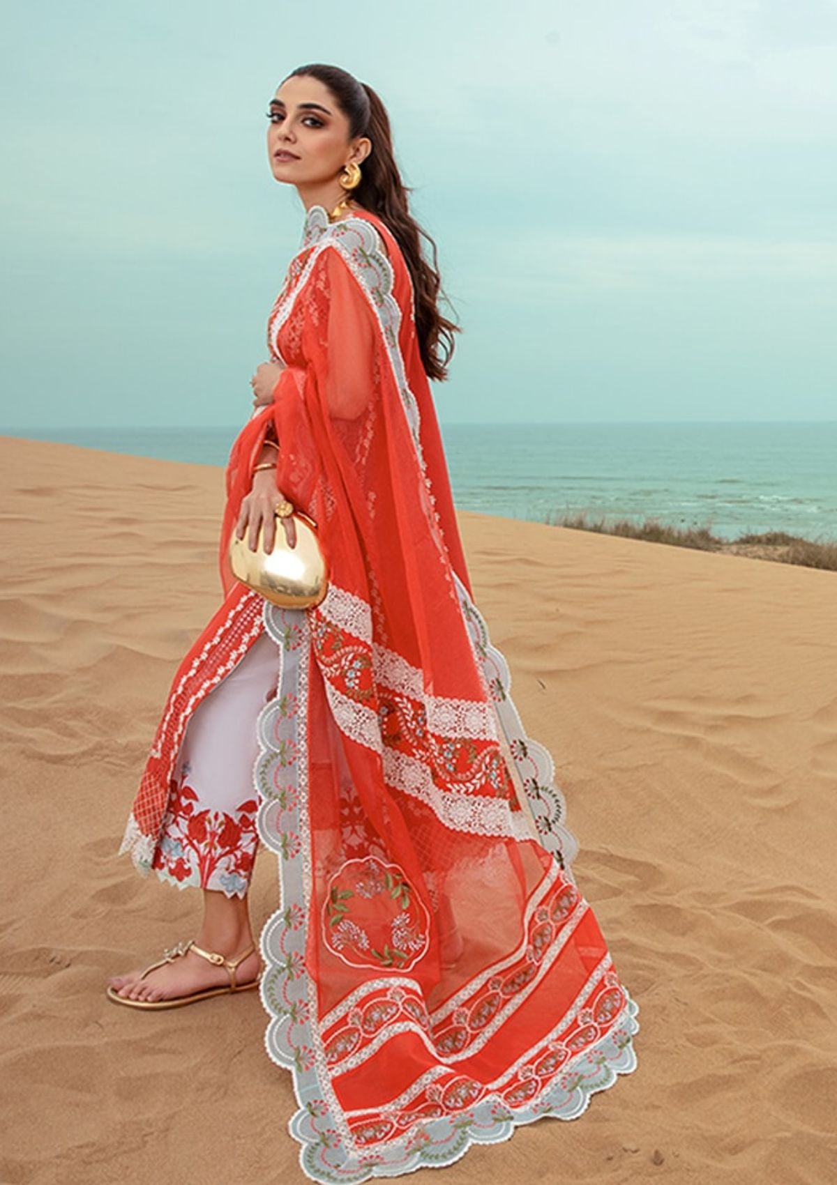 Lawn Collection - Saira Shakira - Crimson - Lawn 24 - D#5B - Stars of Fire - Fiesta Coral