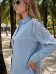 Pret - Moven - Oversize Stone Embellished Shirt - Blue