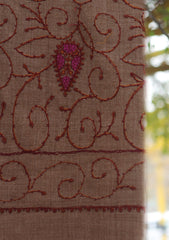 Wool Emboridered Shawl D - 05 - BROWN