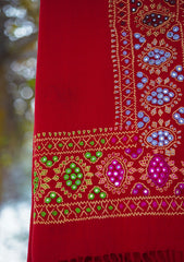 Wool Needle Work Shawl D - 36 - Red
