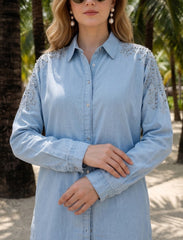 Pret - Moven - Oversize Stone Embellished Shirt - Blue